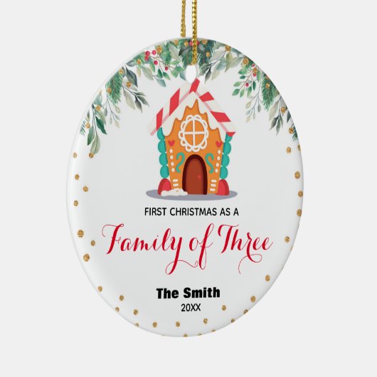 金ゴールドグリッター初めてのクリスマス三家 セラミックオーナメント (右)