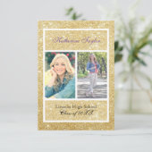 金ゴールドグリッター卒業のお知らせ2写真3 x 5 招待状 (スタンド正面)