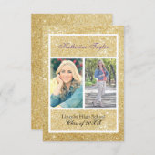 金ゴールドグリッター卒業のお知らせ2写真3 x 5 招待状 (正面/裏面)