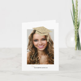 金ゴールドグリッター卒業キャップ書道写真 サンキューカード