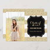 金ゴールドグリッター卒業パーティー招待状 招待状 (正面/裏面)