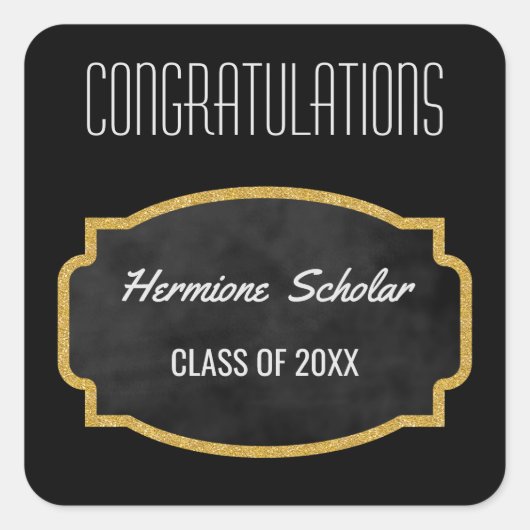 金ゴールドグリッター卒業党の好意 |クラス スクエアシール (正面)