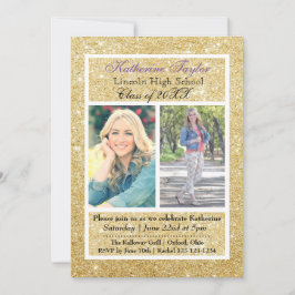 金ゴールドグリッター卒業発表2枚 招待状