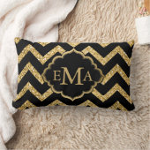 金ゴールドグリッター及びブラックシェブロン ランバークッション (ブランケット)