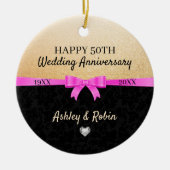 金ゴールドグリッター及びブラックダマスク セラミックオーナメント (正面)