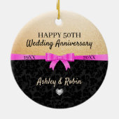 金ゴールドグリッター及びブラックダマスク セラミックオーナメント (裏面)