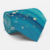 金ゴールドグリッター及びブルーマーブルストーンネックタイ ネクタイ (ロール)