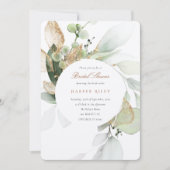 金ゴールドグリッター及びユーカリブライダルシャワー 招待状 (正面)