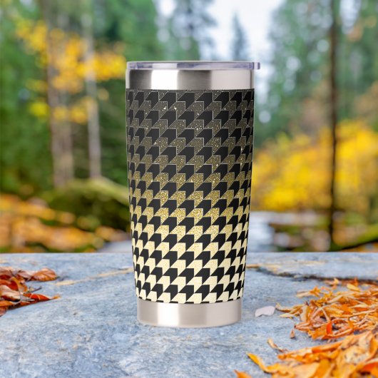 金ゴールドグリッター及び黒千鳥格子の模様 保温保冷タンブラー (アウトドア)