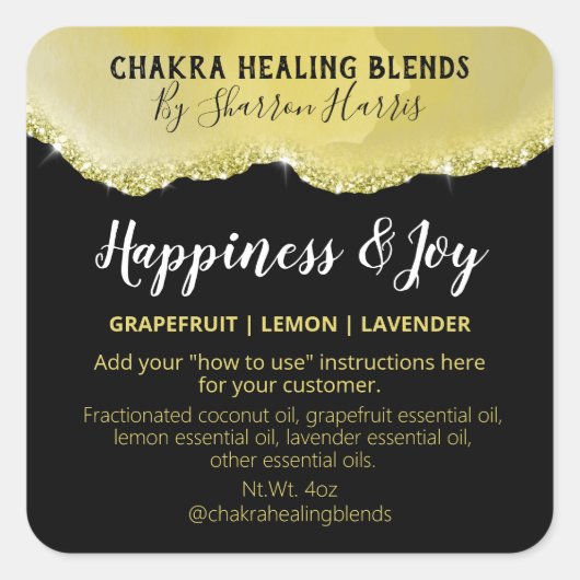 金ゴールドグリッター合成ブレンドラベル スクエアシール (正面)