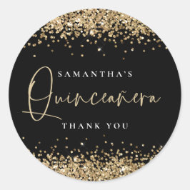 金ゴールドグリッター名キンセアニラサンキューブラック ラウンドシール