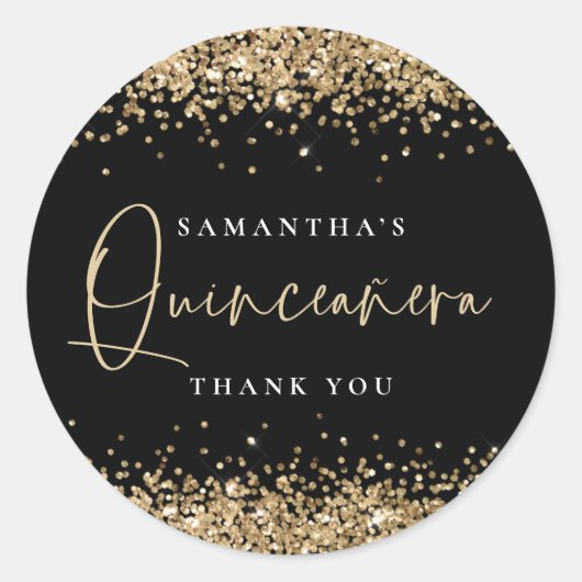 金ゴールドグリッター名キンセアニラサンキューブラック ラウンドシール (正面)