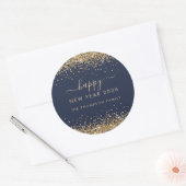 金ゴールドグリッター名ネイビーブルーハッピーニューイヤー2026 ラウンドシール (封筒)