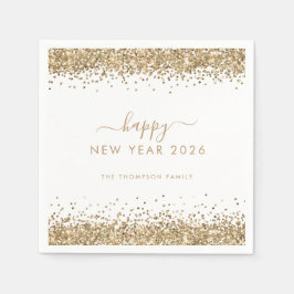 金ゴールドグリッター名ホワイトハッピーニューイヤー2026 スタンダードカクテルナプキン