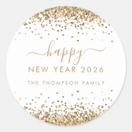 金ゴールドグリッター名ホワイトハッピーニューイヤー2026 ラウンドシール
