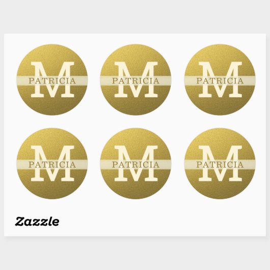金ゴールドグリッター名前をカスタムするモノグラムイニシャル ラウンドシール (シート)