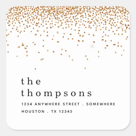 金ゴールドグリッター名差出人住所クリスマス スクエアシール (正面)