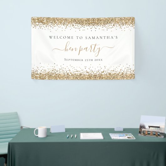 金ゴールドグリッター名日付Henパーティーへようこそ 横断幕 (トレードショー)