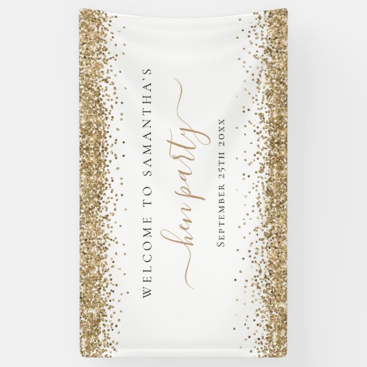 金ゴールドグリッター名日付Henパーティーへようこそ 横断幕 (縦)