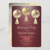 金ゴールドグリッター吹き出しブルゴーニュ退職 招待状 (正面/裏面)