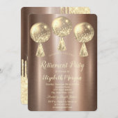 金ゴールドグリッター吹き出し茶色の退職 招待状 (正面/裏面)