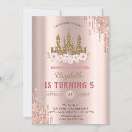 金ゴールドグリッター城、バラ金ゴールドドリップ誕生日 招待状