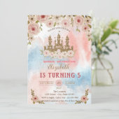 金ゴールドグリッター城、水の色スプラッシュ誕生日 招待状 (スタンド正面)