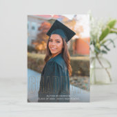 金ゴールドグリッター大学院写真お知らせ縦型 招待状 (スタンド正面)