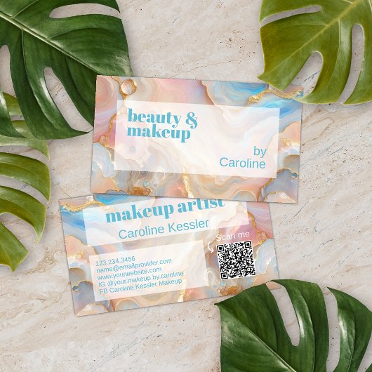 金ゴールドグリッター大理石アートパターンスキャン可能QRコード 名刺