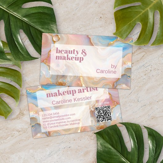 金ゴールドグリッター大理石アートパターンスキャン可能QRコード 名刺