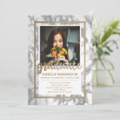 金ゴールドグリッター大理石スクリプト写真卒業パーティー 招待状 (スタンド正面)