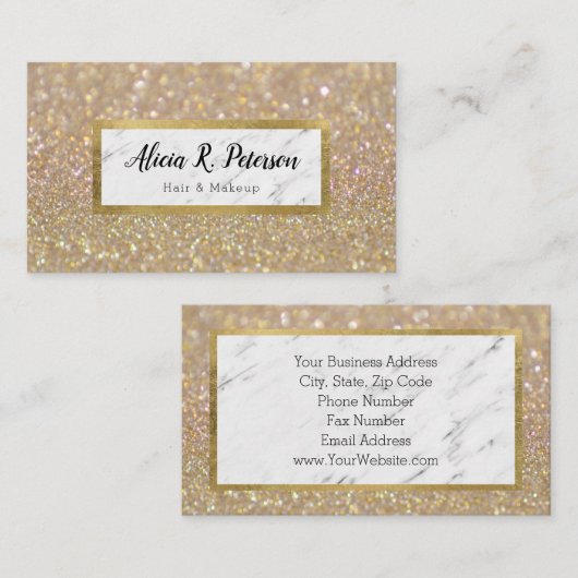 金ゴールドグリッター大理石メイクアップアーティストヘア 名刺 (正面/裏面)