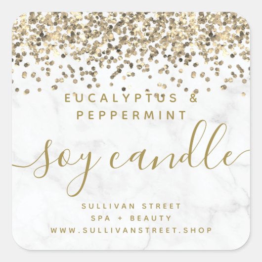 金ゴールドグリッター大理石醤油キャンドルラベル スクエアシール (正面)