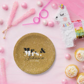 金ゴールドグリッター夫妻の結婚紙プレート ペーパープレート (パーティー)