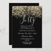 金ゴールドグリッター女性メンズ40歳の誕生日パーティー 招待状 (正面/裏面)