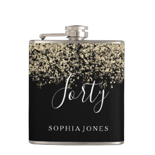 金ゴールドグリッター女性メンズ40th誕生日パーティーギフト フラスク