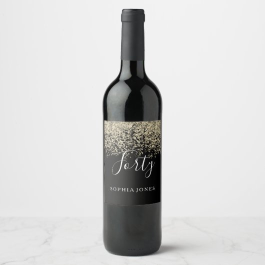 金ゴールドグリッター女性メンズ40th誕生日パーティー ワインラベル (正面)