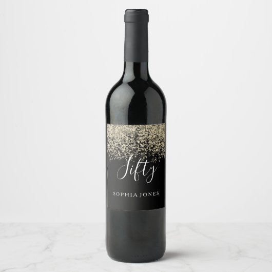 金ゴールドグリッター女性メンズ50thバースデーパーティー ワインラベル (正面)