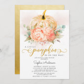 金ゴールドグリッター小さなかぼちゃの秋ベビーシャワー 招待状 (正面/裏面)