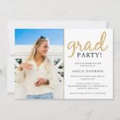 金ゴールドグリッター幾何写真卒業招待状 招待状 (正面)