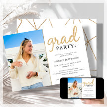 金ゴールドグリッター幾何写真卒業招待状