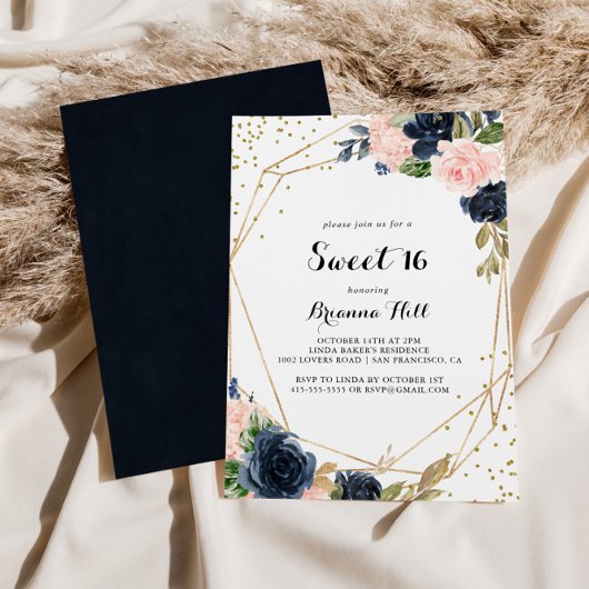 金ゴールドグリッター幾何学甘い16誕生日パーティー 招待状