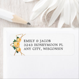 金ゴールドグリッター幾何学的オレンジ色のフローラ結婚アドレス ラベル