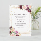 金ゴールドグリッター幾何学的フローラ40th誕生日パーティー 招待状 (スタンド正面)