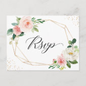 金ゴールドグリッター幾何学的赤面フローラウェディングRSVP インビテーションポストカード (正面)