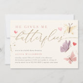 金ゴールドグリッター彼与えは私蝶ブライダルシャワー 招待状 (正面)