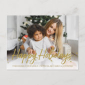 金ゴールドグリッター手書き写真ハッピーホリデー ポストカード (正面)