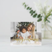 金ゴールドグリッター手書き写真ハッピーホリデー ポストカード (スタンド正面)