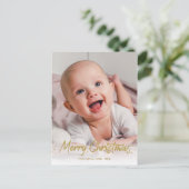 金ゴールドグリッター手書き写真メリークリスマス ポストカード (スタンド正面)