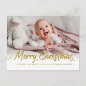 金ゴールドグリッター手書き写真メリークリスマス ポストカード (正面)